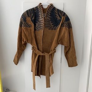 Vintage Brown Suede Jacket with Embroidered Wings